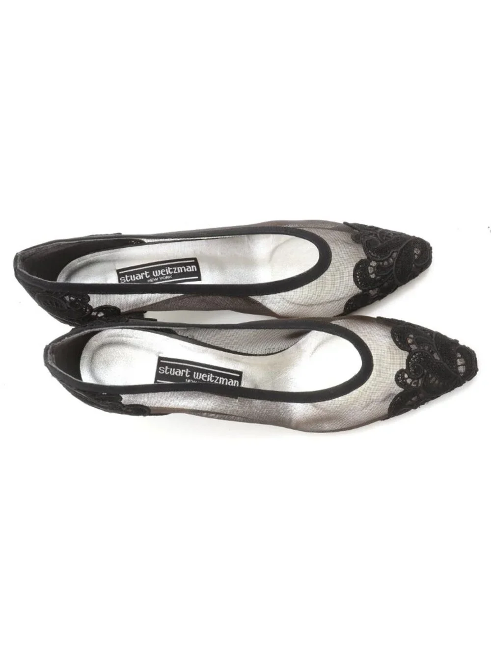 Vintage Stuart Weitzman Women's 8 Mesh Embroidered Kitten Heel Pumps Classic